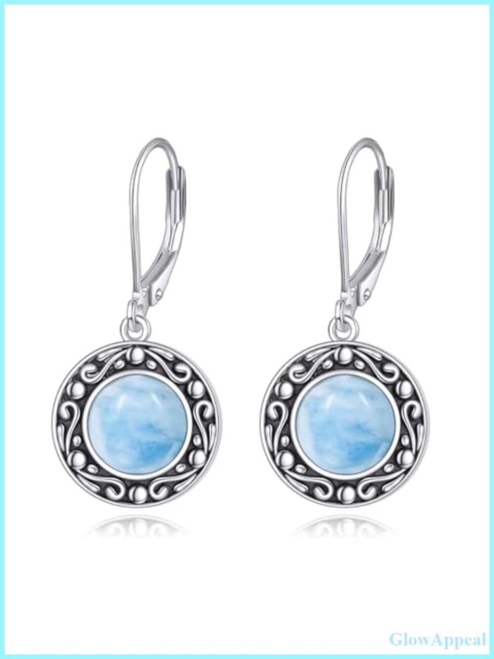Sterling Silver Larimar Dangle Earrings Leverback Filigree